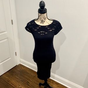 Bebe Feminine Lace Cap Sleeve Dress (Black) (M/L)